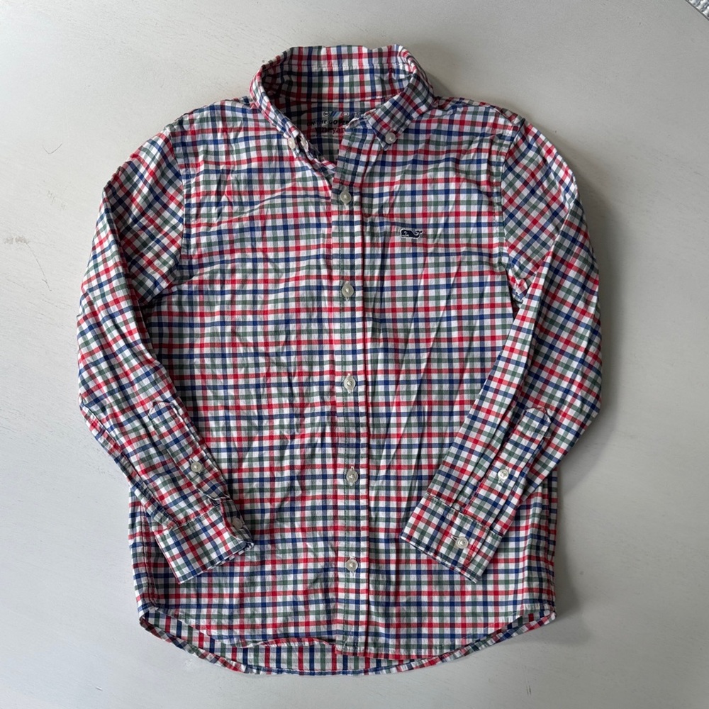 Vineyard Vines Red, Green, and Blue Plaid Kids Performance Button Down Shirt